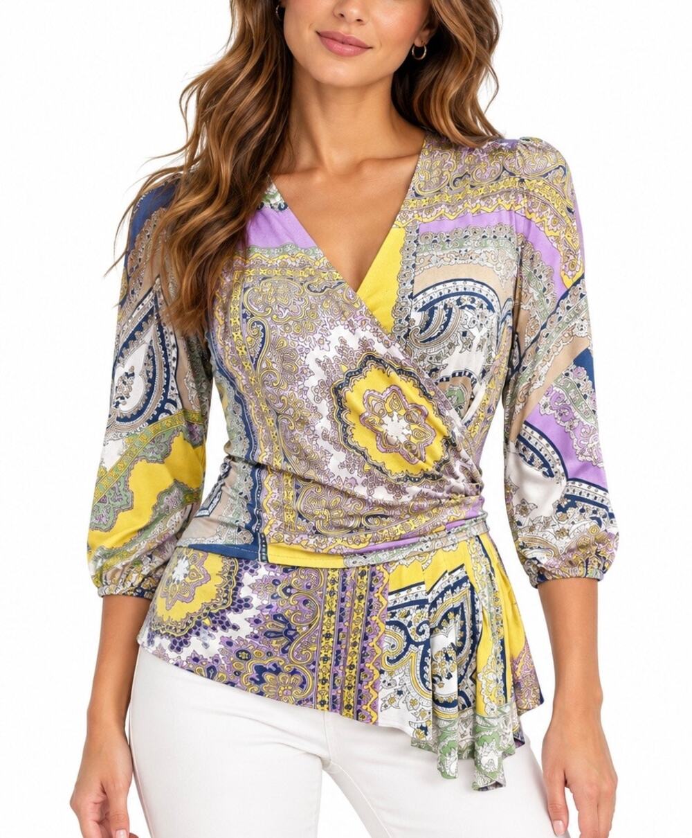 ETRO Milano Paisley Faux Wrap Draped Top Multicolor Made in Italy Sz 40 (Small)